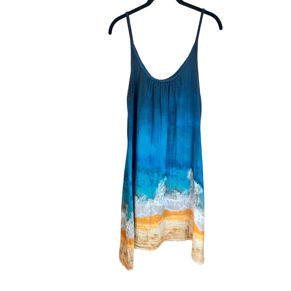 NATURAL LIFE Blue and Tan Beach Print Dress - Picture 4 of 4